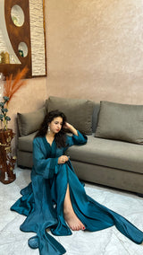 Caftan de luxe en bleu pétrole